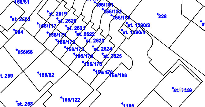 Parcela st. 2625 v KÚ Lobeček, Katastrální mapa