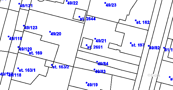 Parcela st. 2651 v KÚ Lobeček, Katastrální mapa