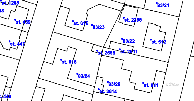 Parcela st. 2656 v KÚ Lobeček, Katastrální mapa