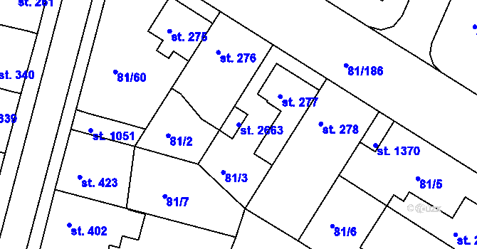 Parcela st. 2663 v KÚ Lobeček, Katastrální mapa