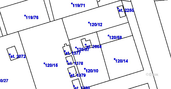 Parcela st. 2664 v KÚ Lobeček, Katastrální mapa