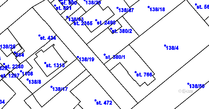 Parcela st. 380/1 v KÚ Lobeček, Katastrální mapa