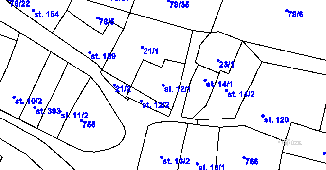 Parcela st. 12/1 v KÚ Lobeč, Katastrální mapa