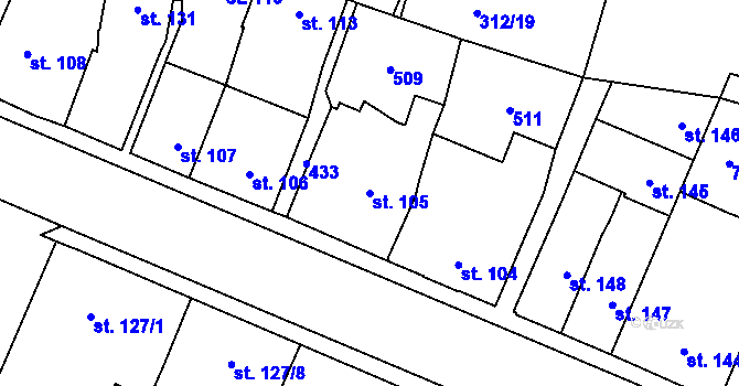 Parcela st. 105 v KÚ Lobeč, Katastrální mapa