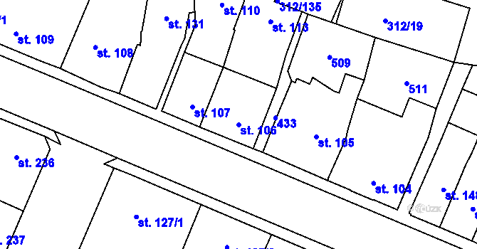 Parcela st. 106 v KÚ Lobeč, Katastrální mapa