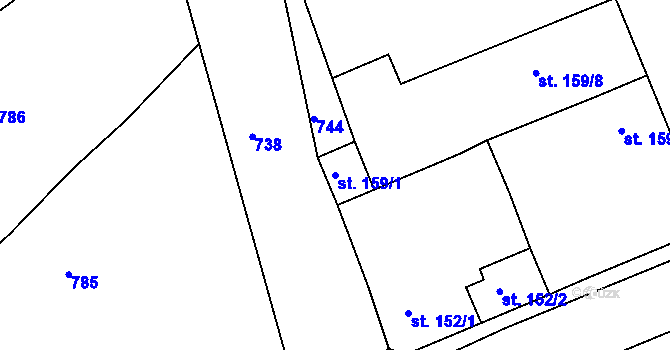 Parcela st. 159/1 v KÚ Lobeč, Katastrální mapa
