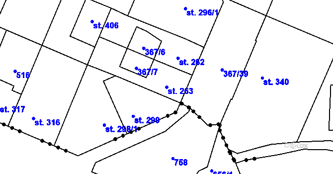 Parcela st. 263 v KÚ Lobeč, Katastrální mapa