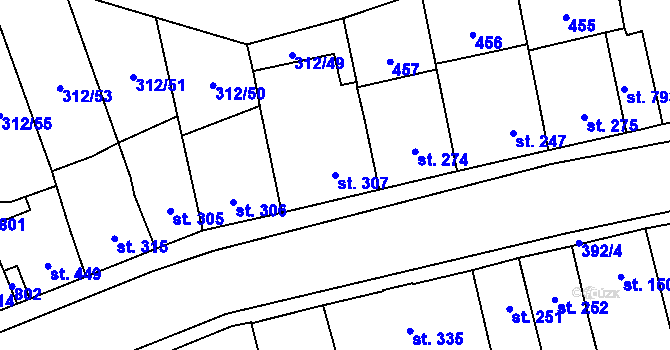 Parcela st. 307 v KÚ Lobeč, Katastrální mapa