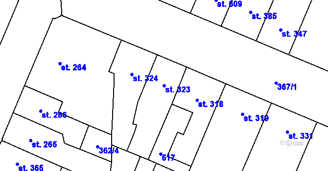 Parcela st. 323 v KÚ Lobeč, Katastrální mapa