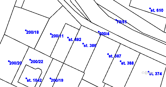 Parcela st. 386 v KÚ Lobeč, Katastrální mapa