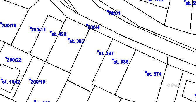 Parcela st. 387 v KÚ Lobeč, Katastrální mapa
