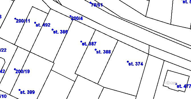 Parcela st. 388 v KÚ Lobeč, Katastrální mapa