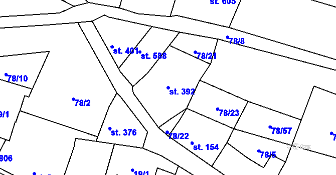 Parcela st. 392 v KÚ Lobeč, Katastrální mapa