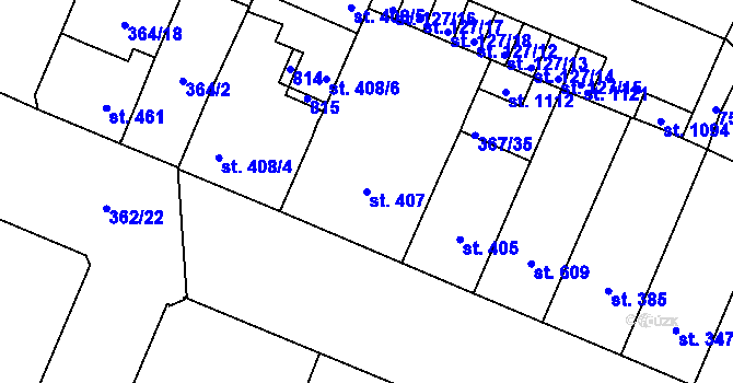 Parcela st. 407 v KÚ Lobeč, Katastrální mapa