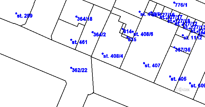Parcela st. 408/4 v KÚ Lobeč, Katastrální mapa