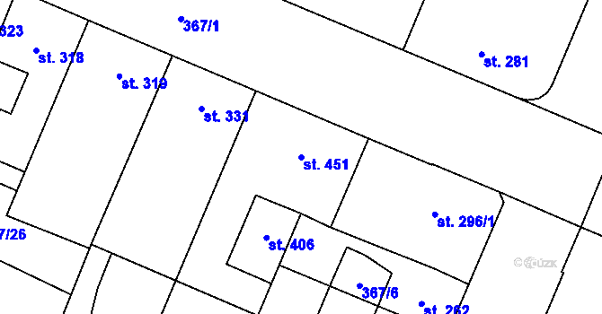 Parcela st. 451 v KÚ Lobeč, Katastrální mapa
