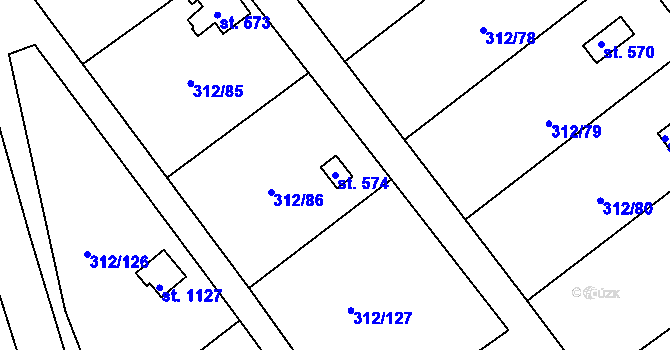 Parcela st. 574 v KÚ Lobeč, Katastrální mapa