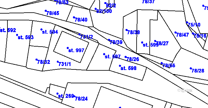 Parcela st. 597 v KÚ Lobeč, Katastrální mapa