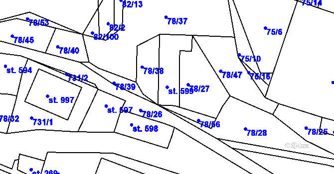 Parcela st. 599 v KÚ Lobeč, Katastrální mapa