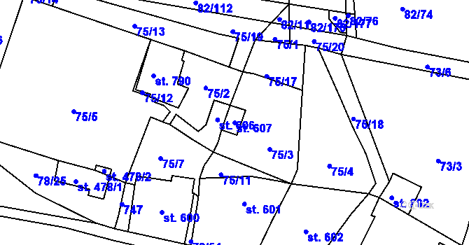 Parcela st. 607 v KÚ Lobeč, Katastrální mapa