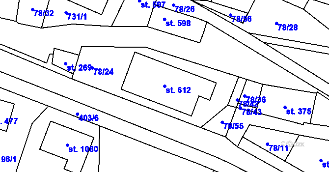 Parcela st. 612 v KÚ Lobeč, Katastrální mapa