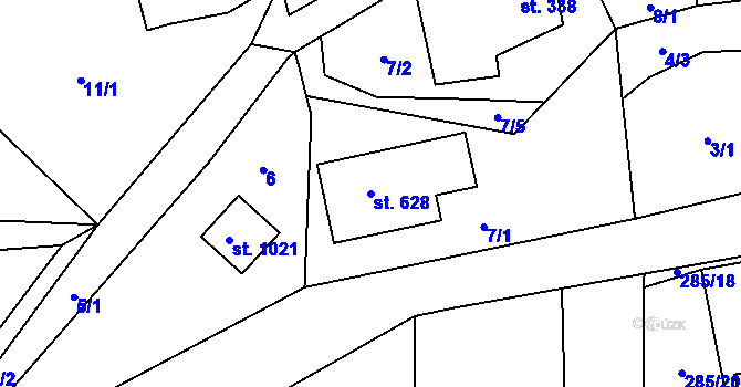 Parcela st. 628 v KÚ Lobeč, Katastrální mapa