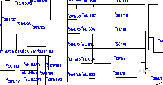 Parcela st. 635 v KÚ Lobeč, Katastrální mapa
