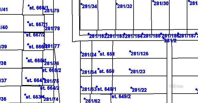 Parcela st. 651 v KÚ Lobeč, Katastrální mapa