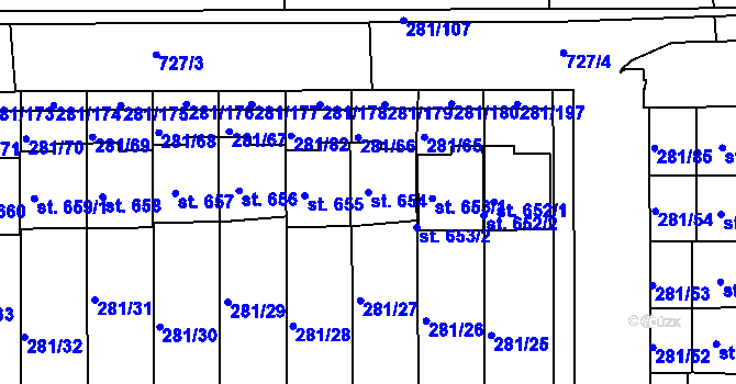 Parcela st. 654 v KÚ Lobeč, Katastrální mapa