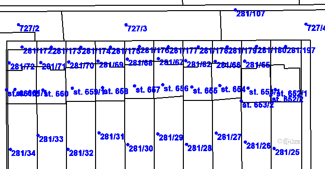 Parcela st. 656 v KÚ Lobeč, Katastrální mapa