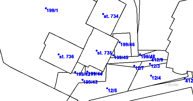 Parcela st. 735 v KÚ Lobeč, Katastrální mapa
