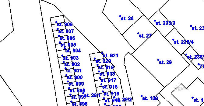 Parcela st. 921 v KÚ Lobeč, Katastrální mapa