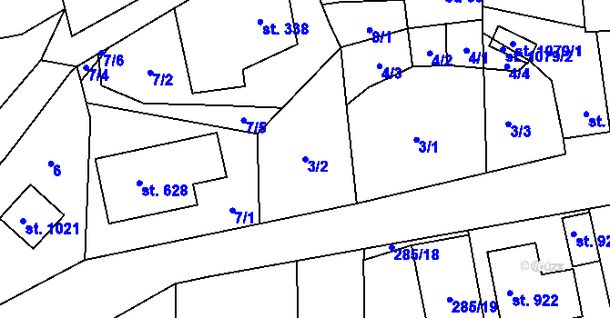Parcela st. 3/2 v KÚ Lobeč, Katastrální mapa