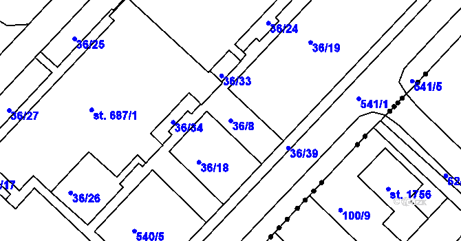 Parcela st. 36/8 v KÚ Lobeč, Katastrální mapa