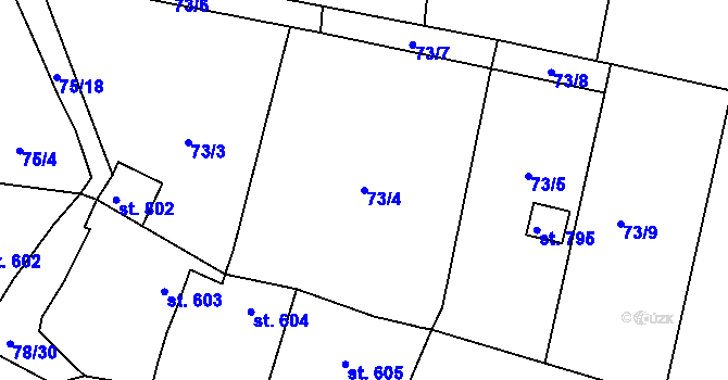 Parcela st. 73/4 v KÚ Lobeč, Katastrální mapa