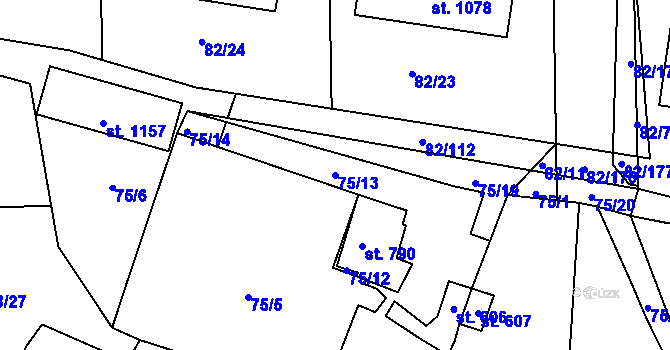 Parcela st. 75/13 v KÚ Lobeč, Katastrální mapa