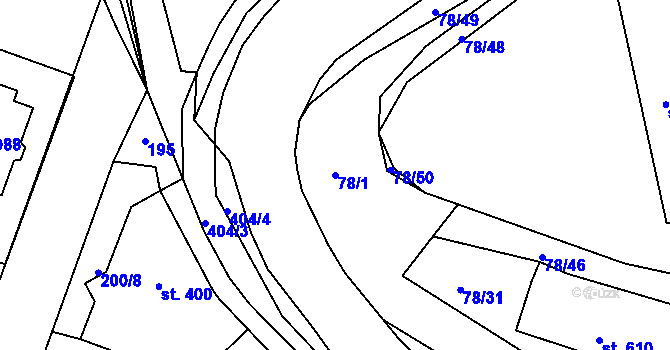 Parcela st. 78/1 v KÚ Lobeč, Katastrální mapa