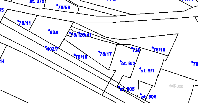 Parcela st. 78/17 v KÚ Lobeč, Katastrální mapa