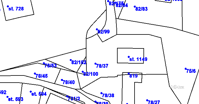 Parcela st. 82/13 v KÚ Lobeč, Katastrální mapa