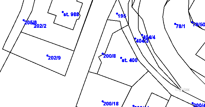 Parcela st. 200/8 v KÚ Lobeč, Katastrální mapa
