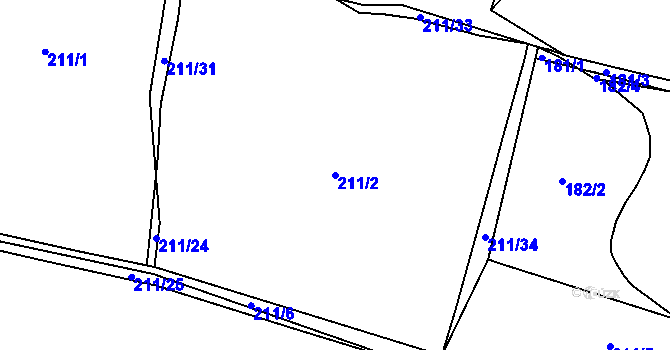 Parcela st. 211/2 v KÚ Lobeč, Katastrální mapa