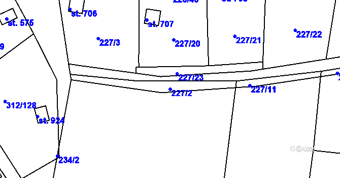 Parcela st. 227/2 v KÚ Lobeč, Katastrální mapa