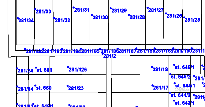 Parcela st. 281/2 v KÚ Lobeč, Katastrální mapa