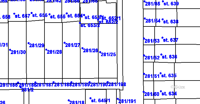 Parcela st. 281/25 v KÚ Lobeč, Katastrální mapa
