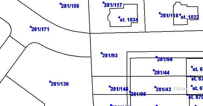 Parcela st. 281/93 v KÚ Lobeč, Katastrální mapa