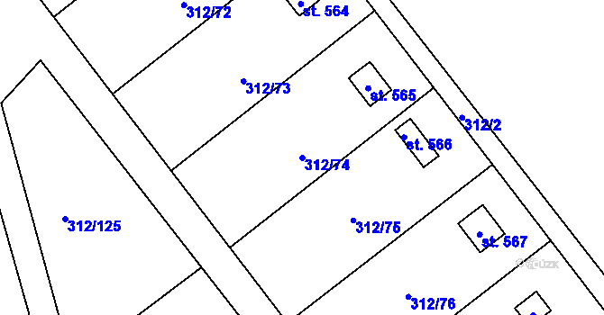 Parcela st. 312/74 v KÚ Lobeč, Katastrální mapa