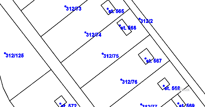 Parcela st. 312/75 v KÚ Lobeč, Katastrální mapa