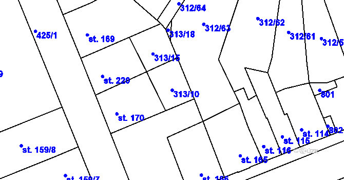 Parcela st. 313/10 v KÚ Lobeč, Katastrální mapa