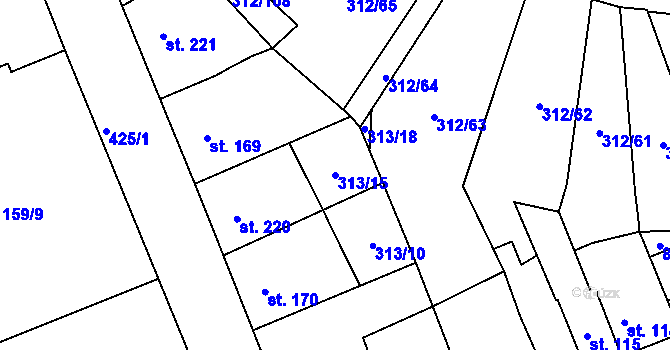 Parcela st. 313/15 v KÚ Lobeč, Katastrální mapa