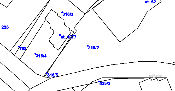 Parcela st. 316/2 v KÚ Lobeč, Katastrální mapa